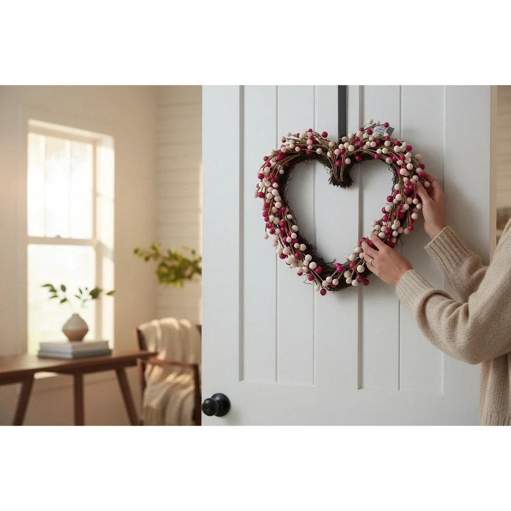 Threshold Heart Berry Wreath Home Decor Pink Cream New With Tags Chipped Berries